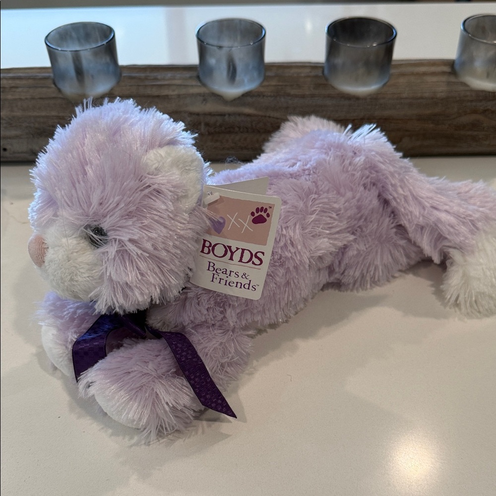 Boyds Bears Purple and White Stuffed Kitten Taffy